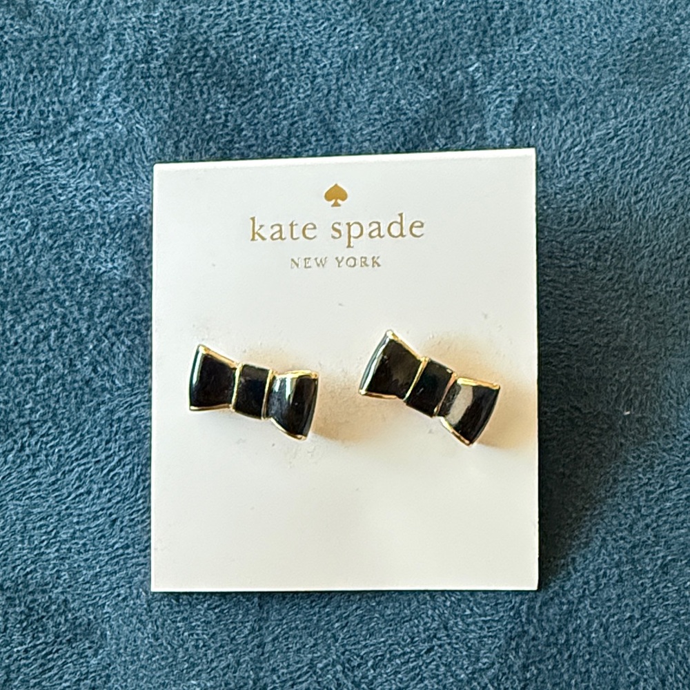 Kate Spade Black and Gold Bow Stud Earrings